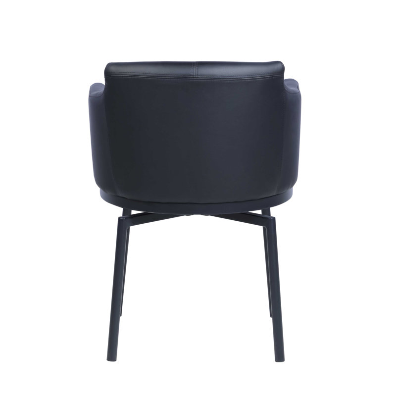 Black Faux Leather Swivel Club Arm Chair with Steel Legs