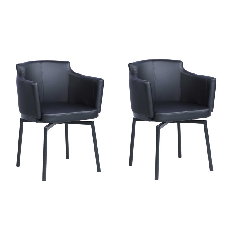 Black Faux Leather Swivel Club Arm Chair with Steel Legs