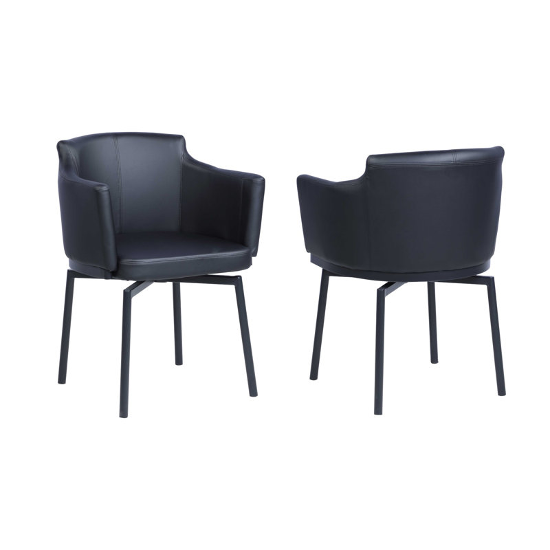 Black Faux Leather Swivel Club Arm Chair with Steel Legs