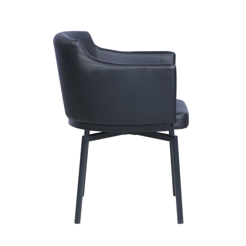 Black Faux Leather Swivel Club Arm Chair with Steel Legs