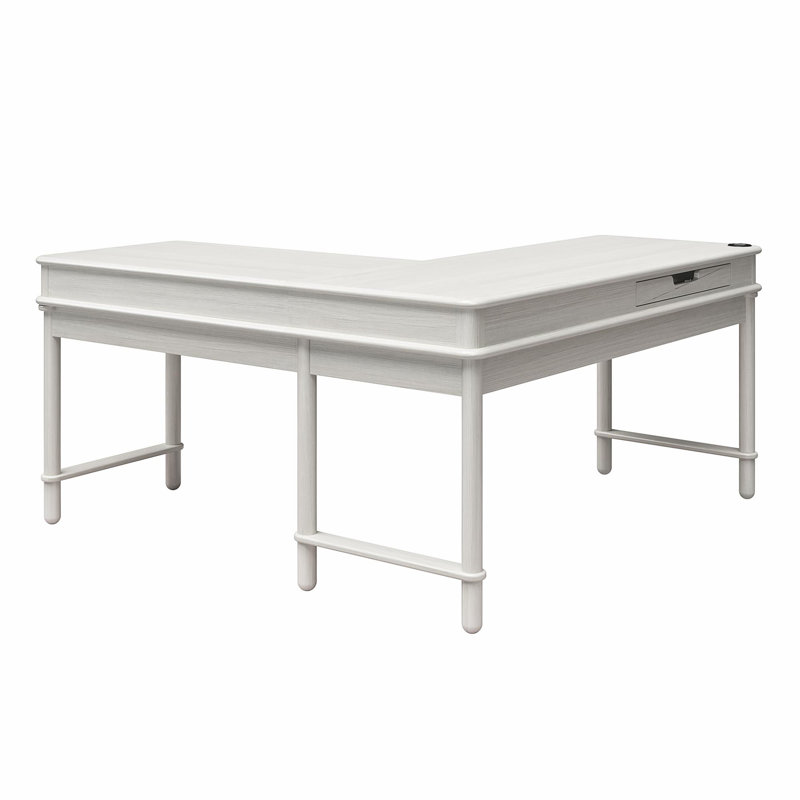 Selena White Wood L-Shaped Desk with Keyboard Tray