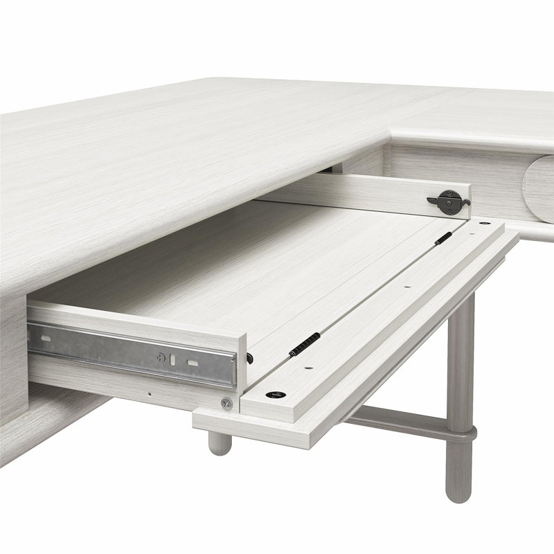 Selena White Wood L-Shaped Desk with Keyboard Tray