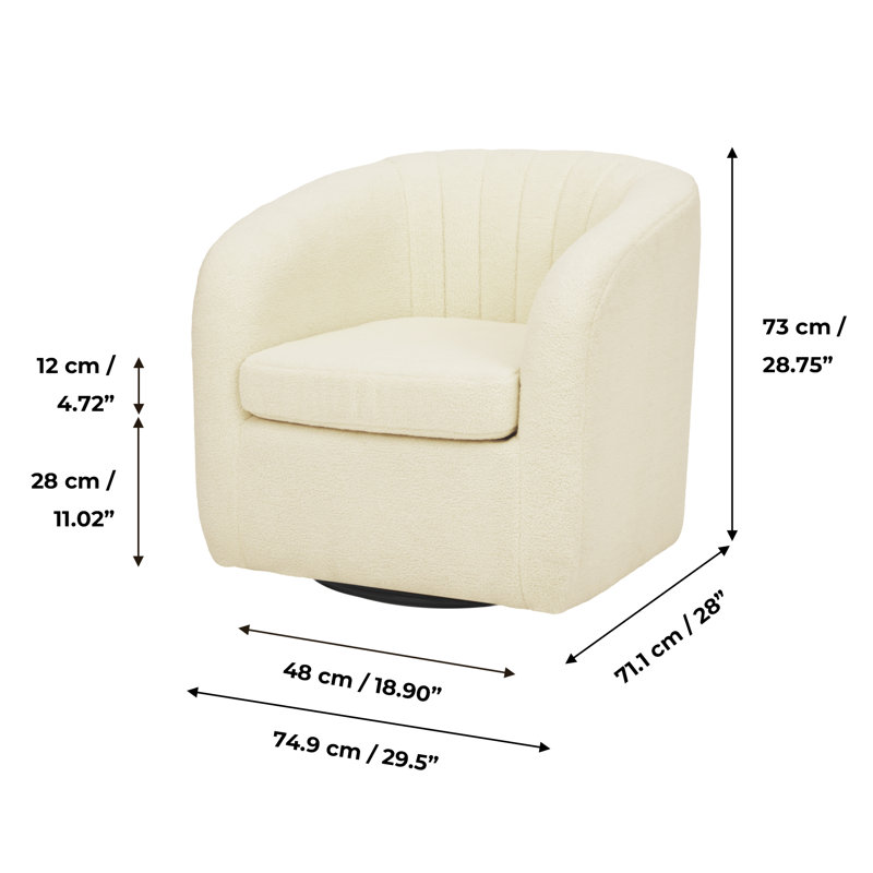 30.5'' Ivory Swivel Barrel Accent Chair with Wood Base