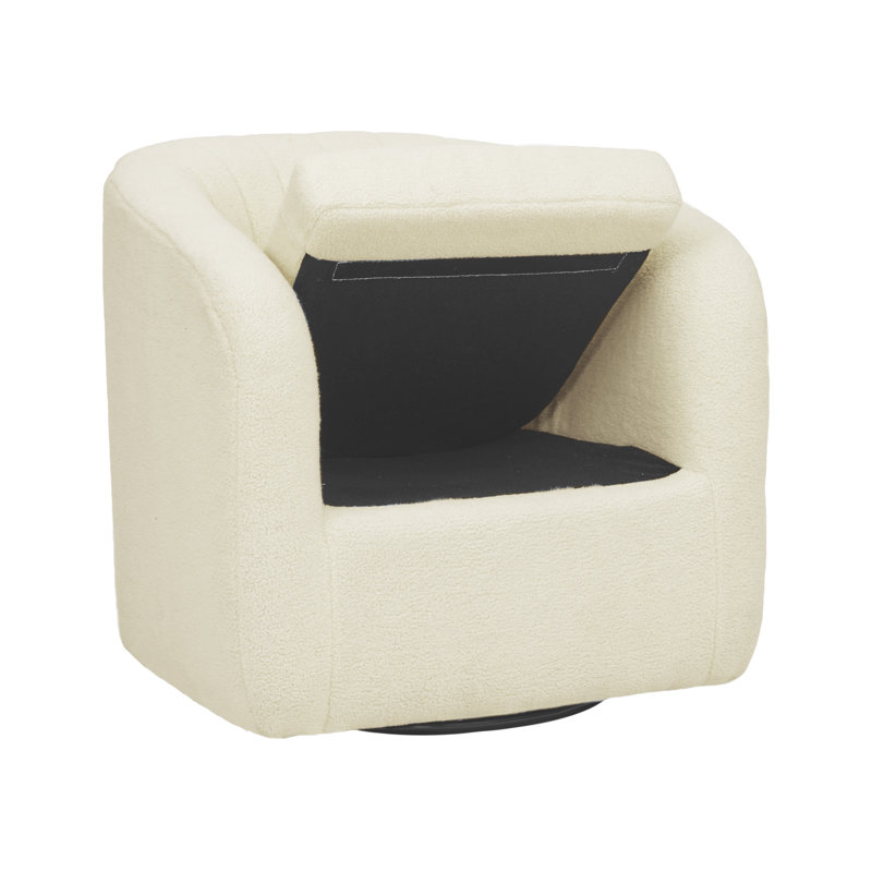 30.5'' Ivory Swivel Barrel Accent Chair with Wood Base