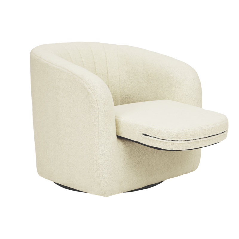 30.5'' Ivory Swivel Barrel Accent Chair with Wood Base
