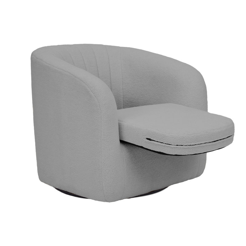 Gray Polyester Blend Swivel Barrel Chair with Wood Base