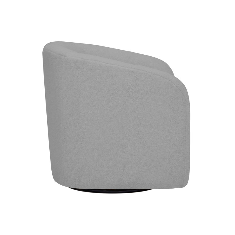 Gray Polyester Blend Swivel Barrel Chair with Wood Base
