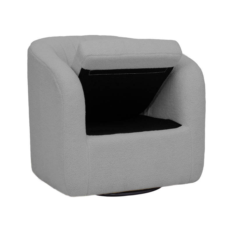 Gray Polyester Blend Swivel Barrel Chair with Wood Base