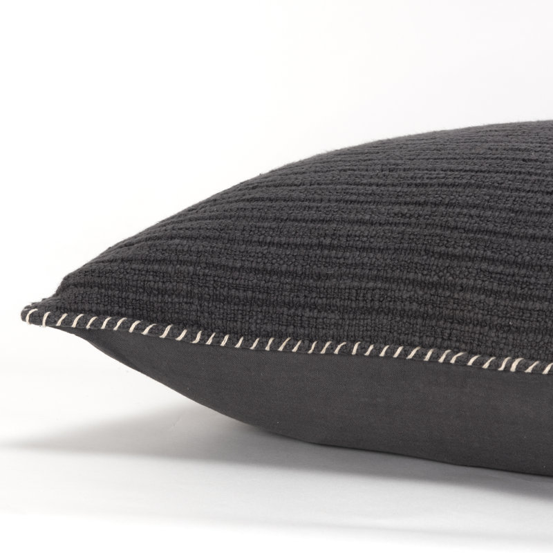 Charcoal Gray Woven Cotton Throw Pillow 22" x 22"