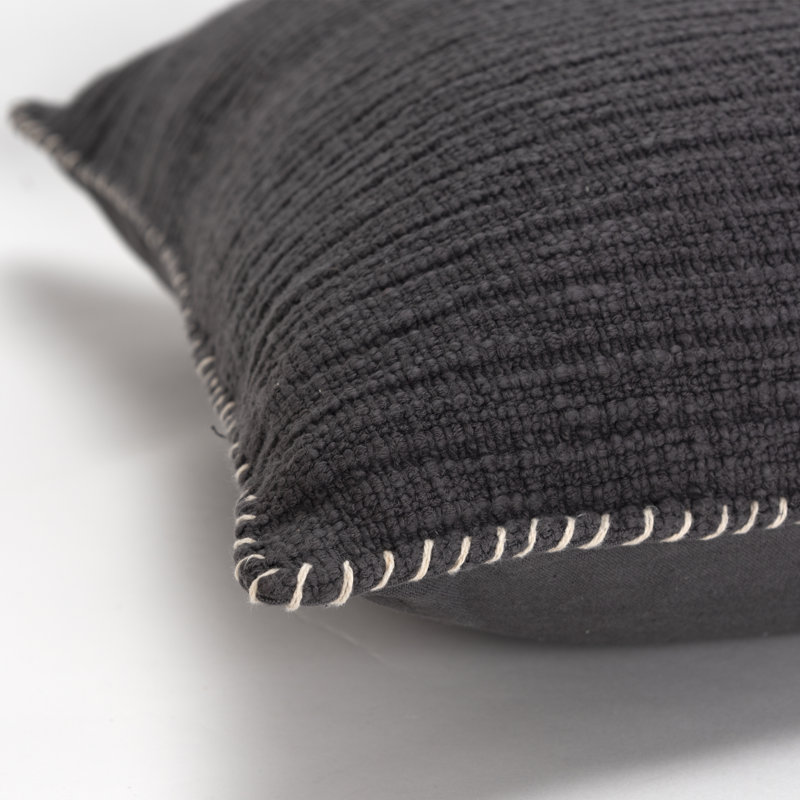 Charcoal Gray Woven Cotton Throw Pillow 22" x 22"