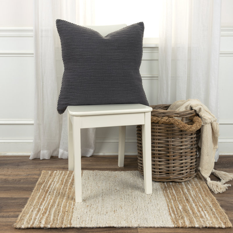 Charcoal Gray Woven Cotton Throw Pillow 22" x 22"