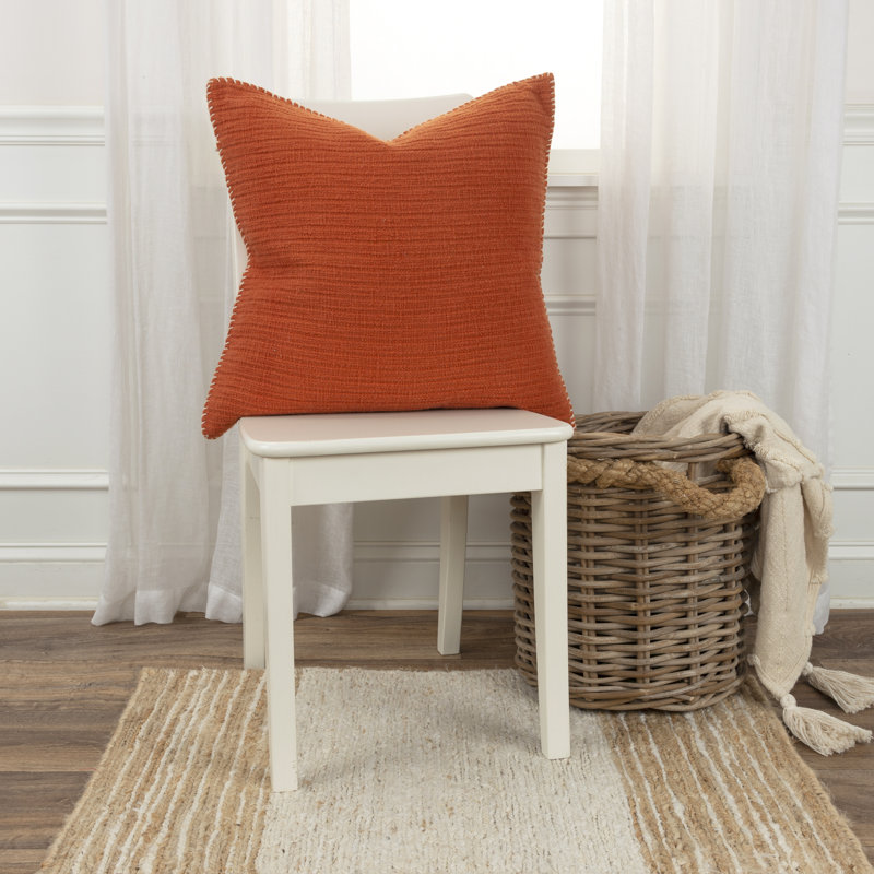 22-Inch Burnt Orange Cotton Throw Pillow with Whipstitch Flange