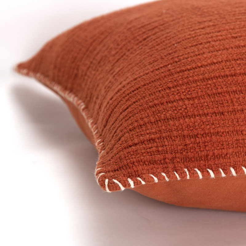 22-Inch Burnt Orange Cotton Throw Pillow with Whipstitch Flange