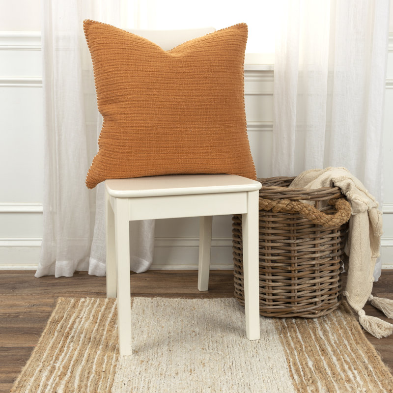 Pumpkin Cotton 22" Woven Throw Pillow with Whipstitch Flange