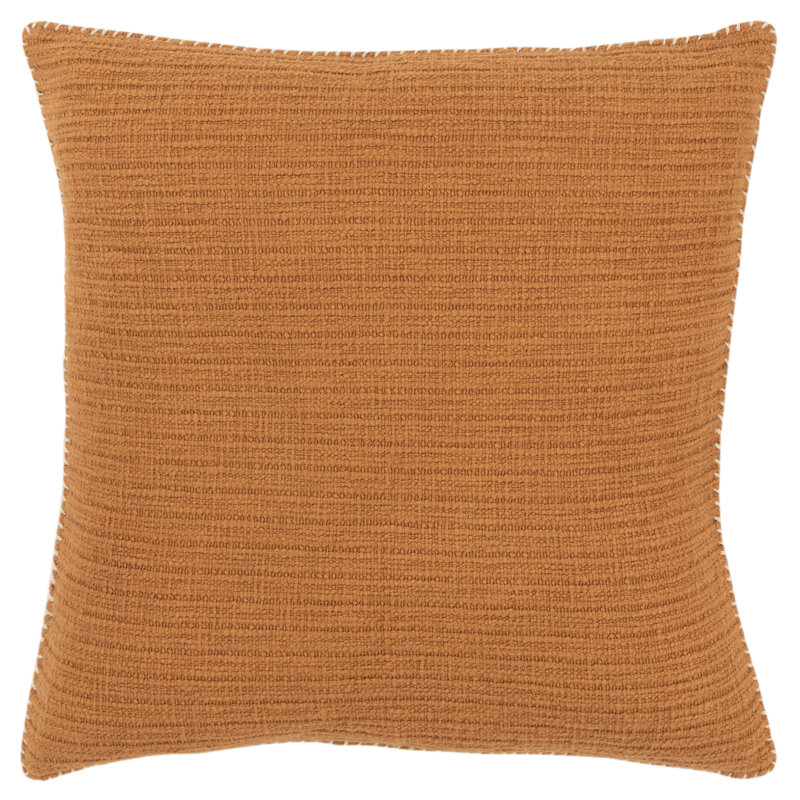 Pumpkin Cotton 22" Woven Throw Pillow with Whipstitch Flange