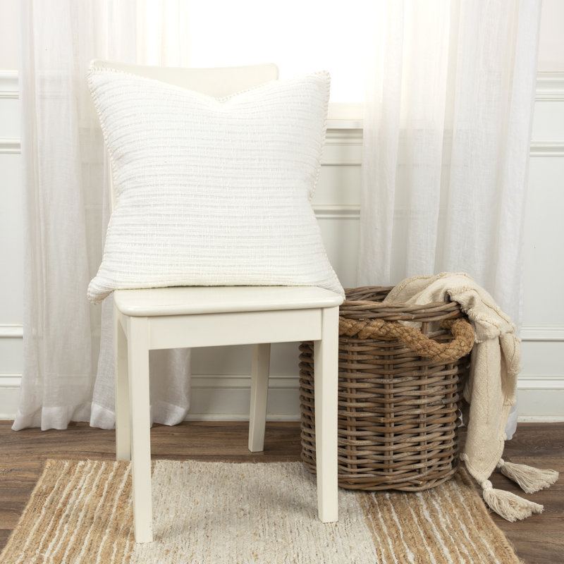 22-Inch White Cotton Square Throw Pillow