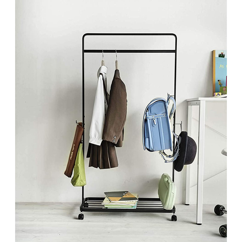 Black Steel Kids' Portable Rolling Coat Rack, 45" H