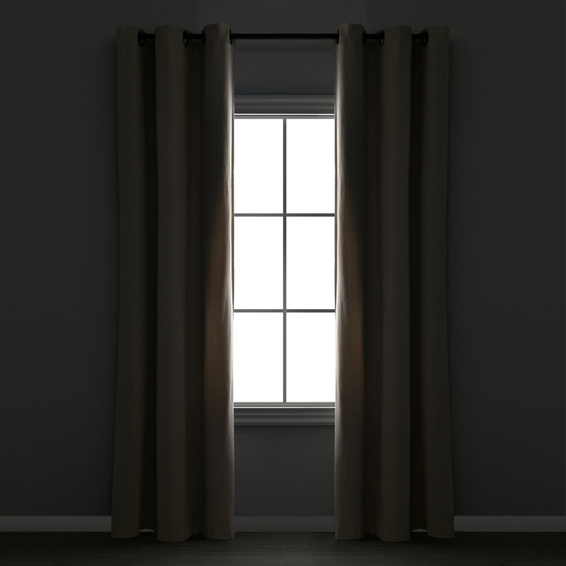 Dark Linen Grommet Blackout Cotton Blend Curtain Panel