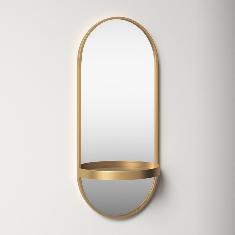 Estero Glam Gold Metal Capsule Wall Mirror with Shelf, 16x38