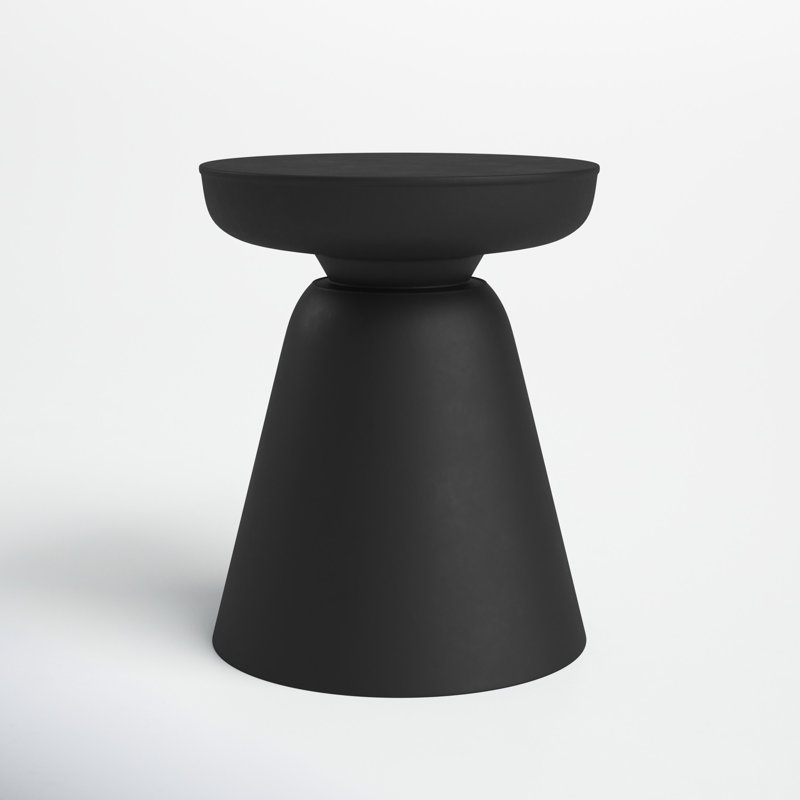 Smooth Black Acacia Wood Drum Base Side Table