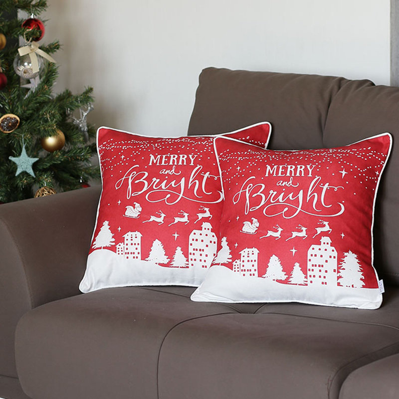Red and White Christmas Euro Throw Pillow Covers Set of 2