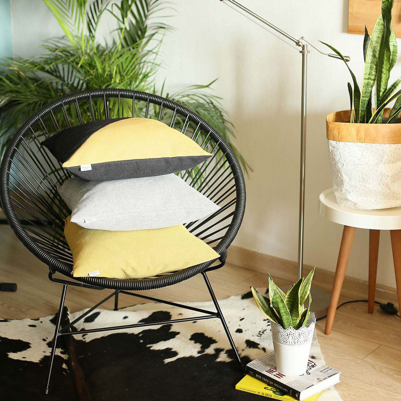 Black and Yellow Polyester Euro Throw Pillow Covers, 18" x 18"