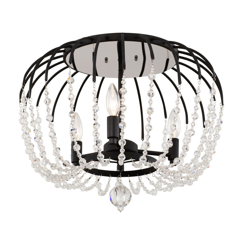 Matte Black Crystal Semi-Flush Mount Light Fixture