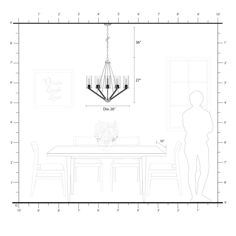 Satin Brass and Bronze 5-Light Mid-Century Modern Chandelier