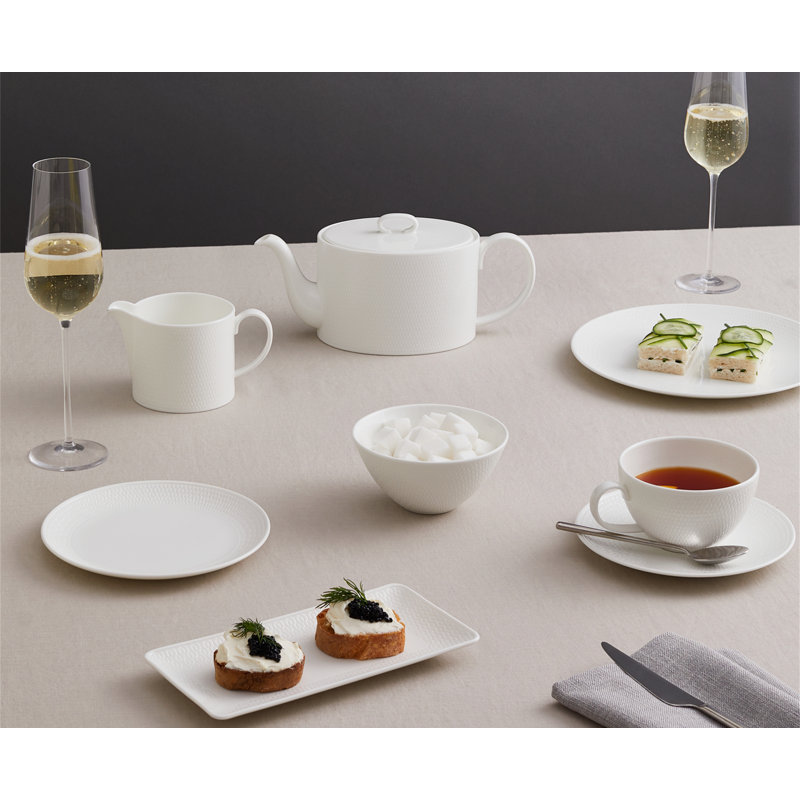White Embossed Ceramic Geometric Cereal Bowl