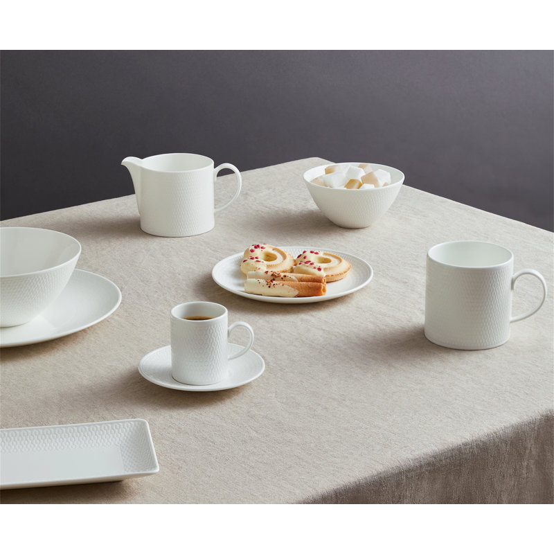 White Embossed Ceramic Geometric Cereal Bowl