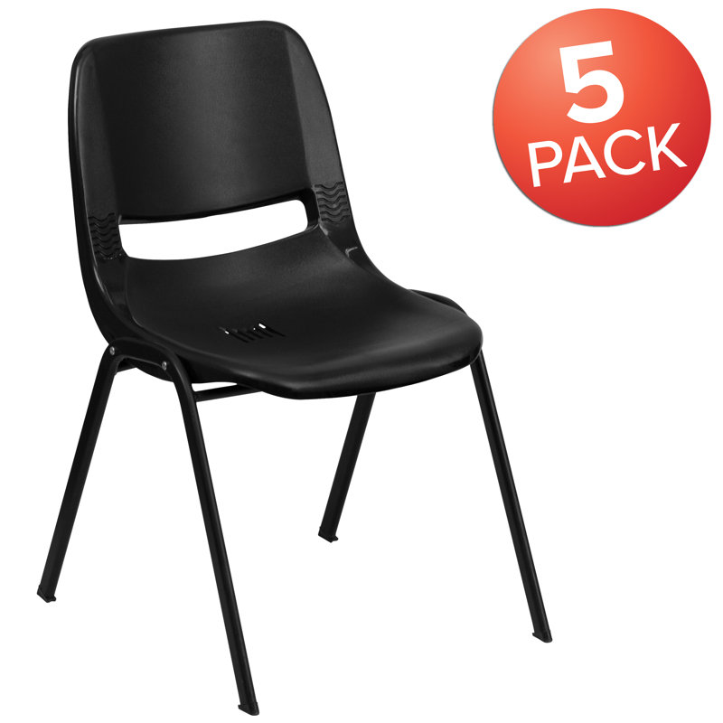 Black Ergonomic Metal Stacking School Chairs, Set of 5
