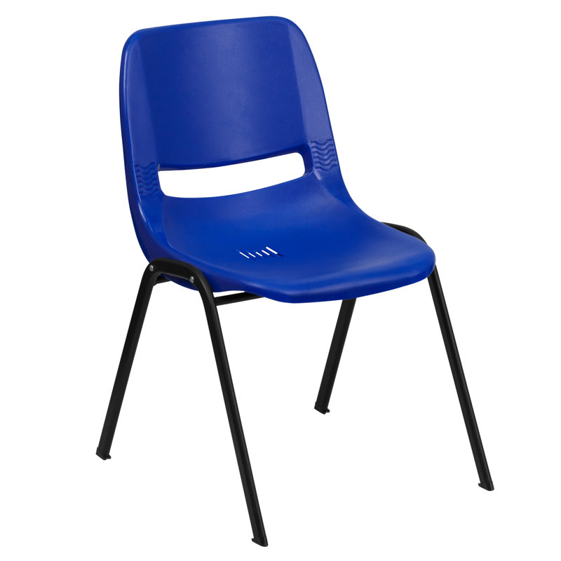 Navy Ergonomic Shell Stack Chair with Black Metal Frame