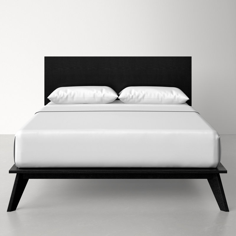 Black Oak Queen Platform Bed with Headboard and Drawer