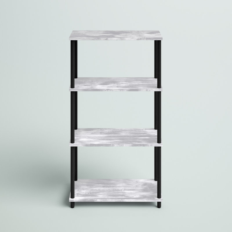 Antiqued White Adjustable 4-Tier Metal & Wood Etagere Bookcase