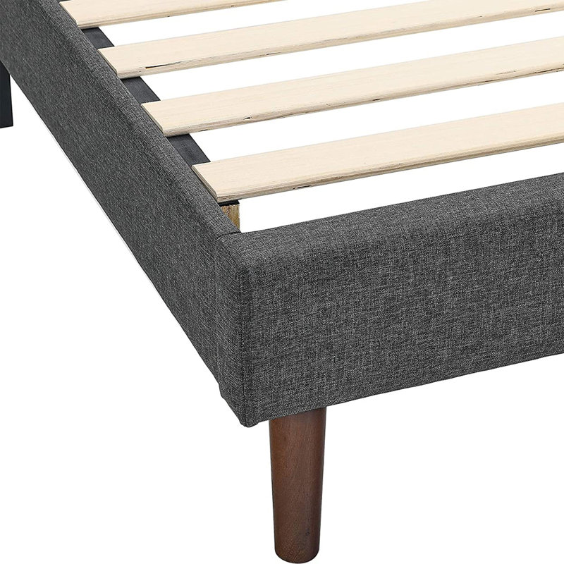 Queen Dark Gray Linen Upholstered Wood Frame Bed with Tufted Headboard