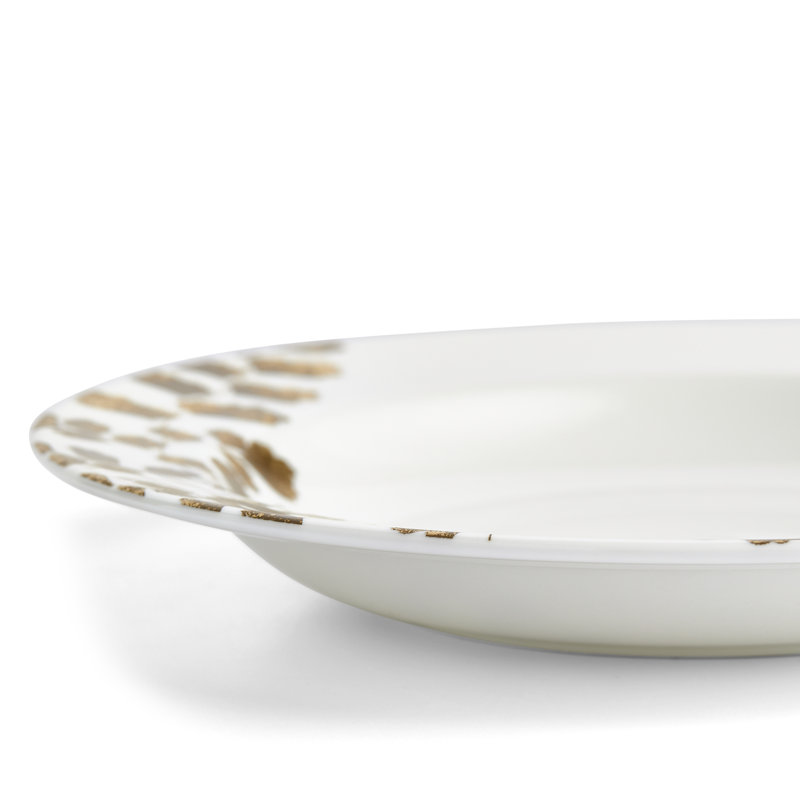 White and Gold Floral Porcelain Soup Bowl, 9"