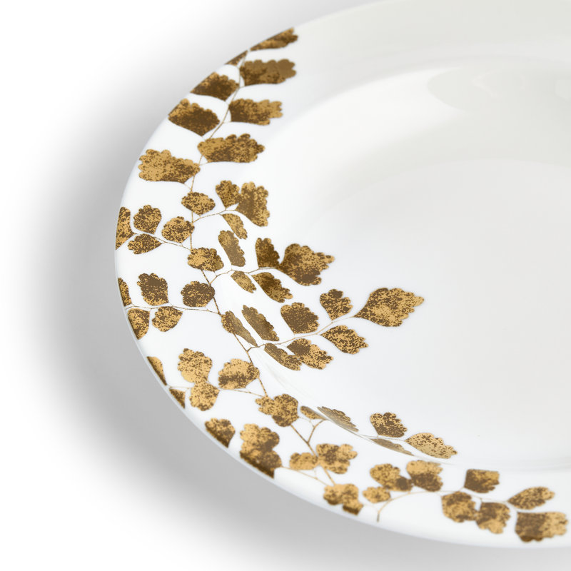 White and Gold Floral Porcelain Soup Bowl, 9"