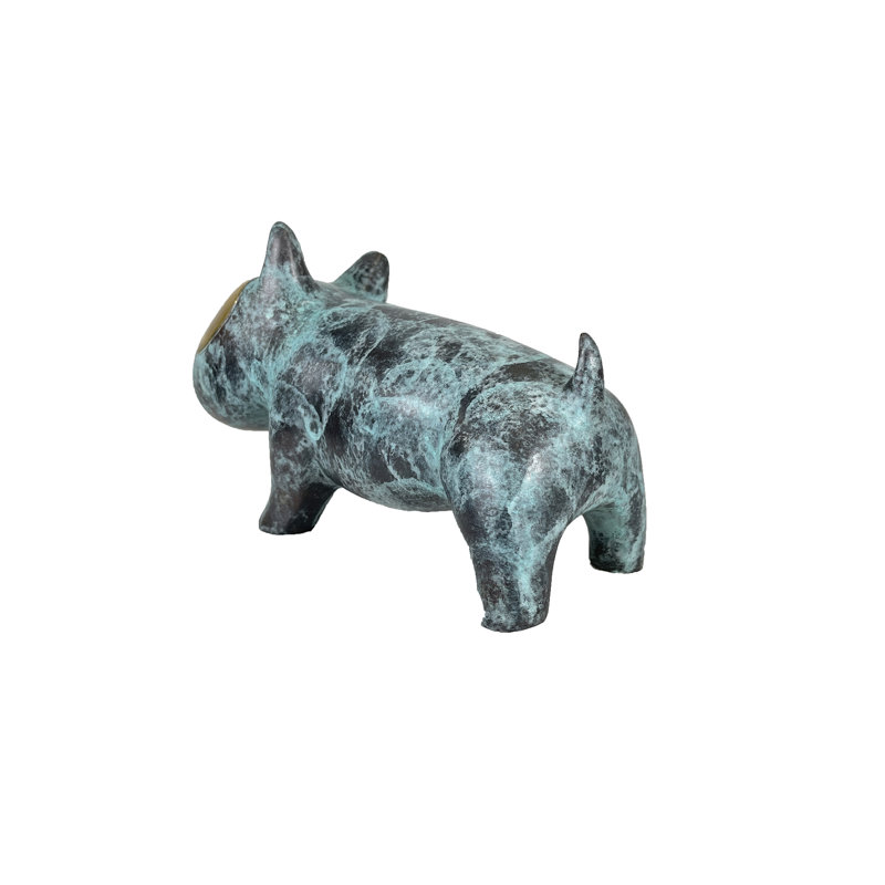 Handmade Bronze Patina Dog Statue with Gold Accents