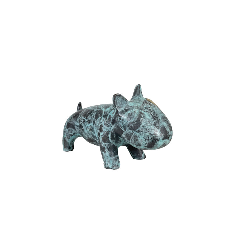 Handmade Bronze Patina Dog Statue with Gold Accents