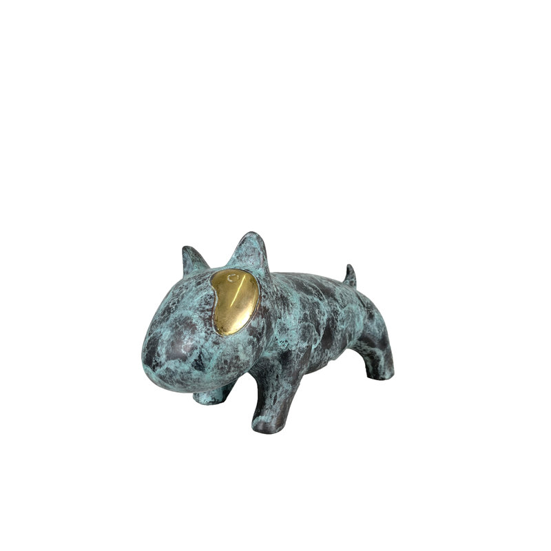 Handmade Bronze Patina Dog Statue with Gold Accents