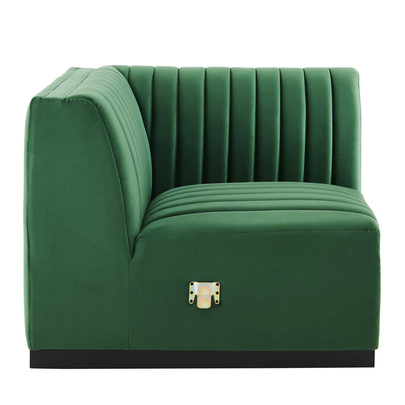 Elegant Black Emerald Velvet 5-Piece Sectional with Ottoman