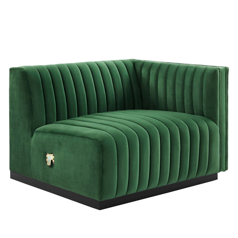 Elegant Black Emerald Velvet 5-Piece Sectional with Ottoman
