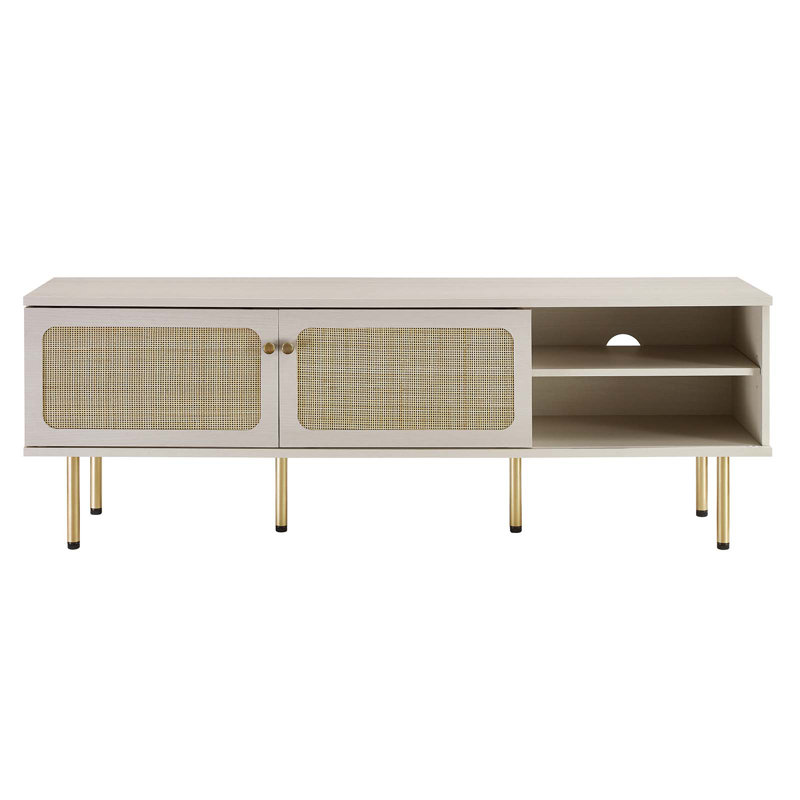 Cambria 60" White Rattan Weave TV Stand with Cabinet