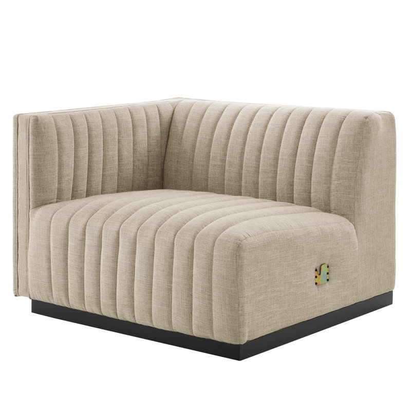 Elegant Vintage-Inspired Channel Tufted Black and Beige Velvet Sofa