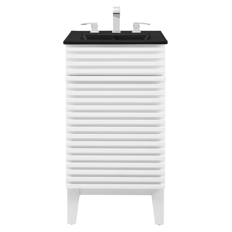 Render 18" White and Black Mid-Century Modern Bathroom Vanity