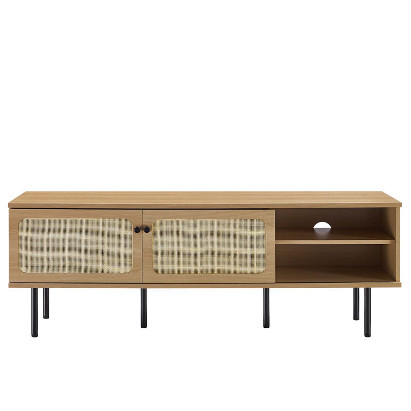 Cambria Natural Oak and Rattan 59" TV Stand with Cabinet