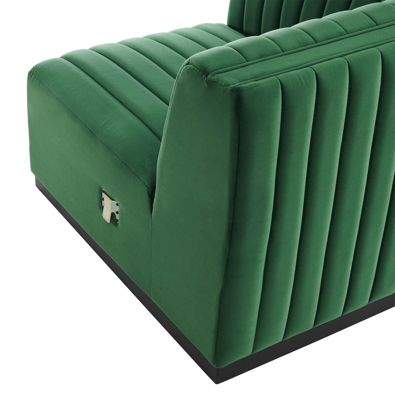 Elegant Black Emerald Velvet 5-Piece Sectional with Ottoman