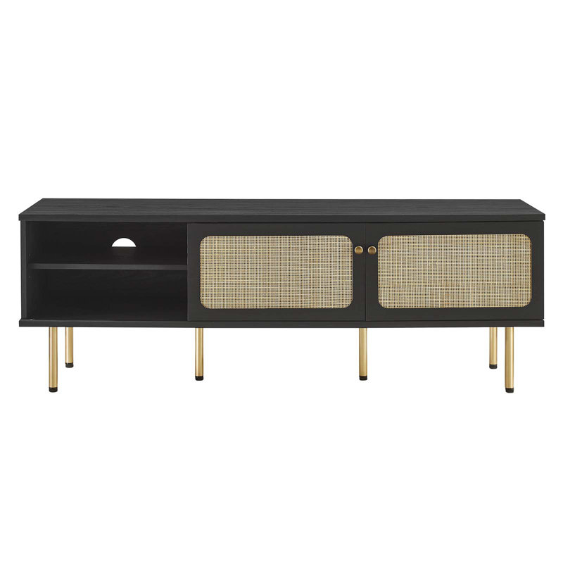 Cambria Black Rattan Weave 59" TV Stand with Cabinet