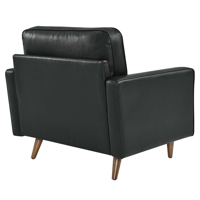 Mid-Century Biscuit Tufted Leather Accent Chair in Black