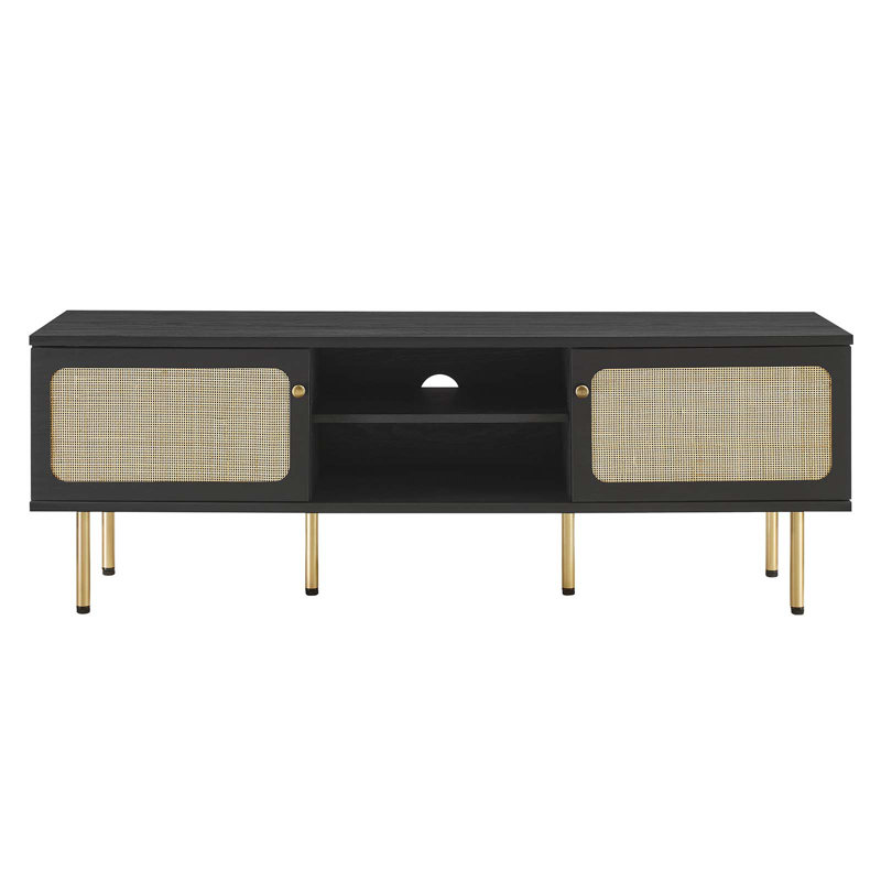 Cambria Black Rattan Weave 59" TV Stand with Cabinet